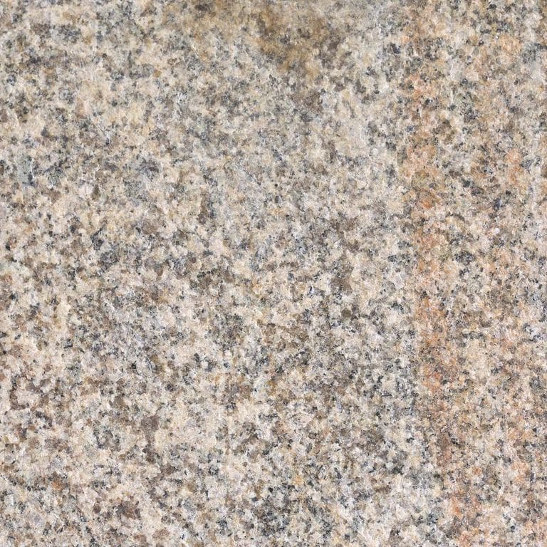 Color/Finish variation image for Cape Neddick Full Color Granite - Flamed Top Live Edge Steps. Dominant colors shown are beige, gray, orange/rust and tan; with brown, pink, white and cream secondaries. Exhibits "movement" and the color mix creates a warm feeling. Streaked, speckled and blotched color patterns.