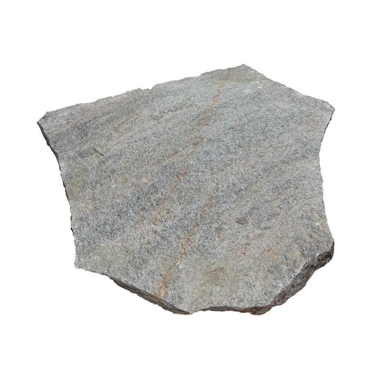 Oblique image for Pietra Italia Gneiss - Natural Surface Irregular Pavers. The surface finish shown is natural cleft. The dominant color shown is gray. The color mix creates a cool feeling.