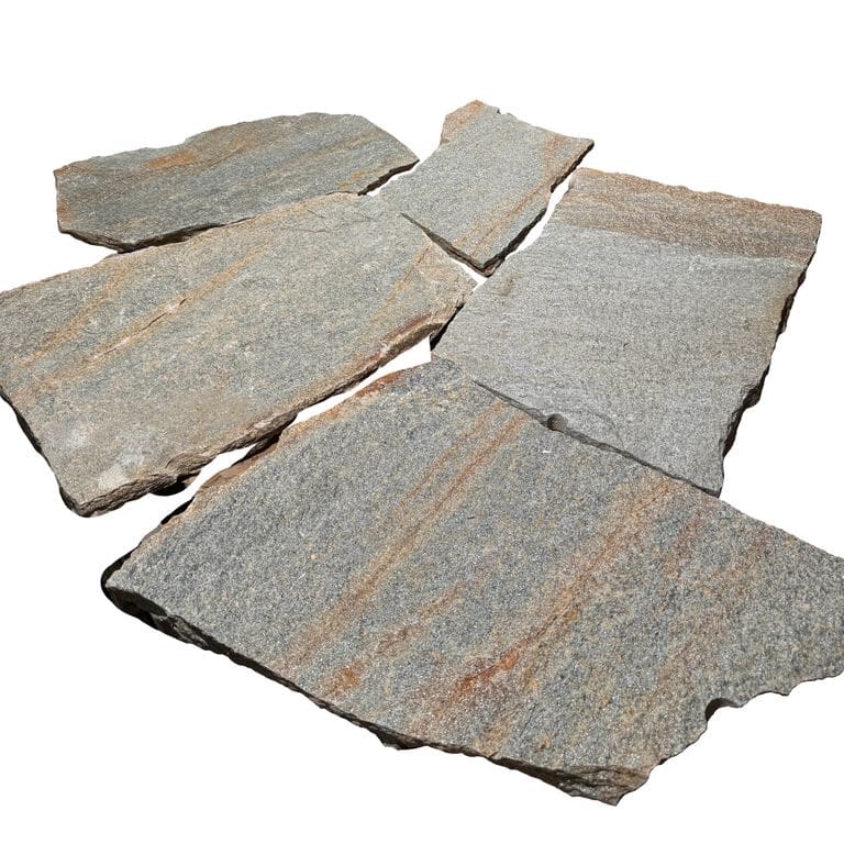 Application image for Pietra Italia Gneiss - Natural Surface Irregular Pavers. The surface finish shown is natural cleft. The dominant color shown is gray. The color mix creates a warm feeling.