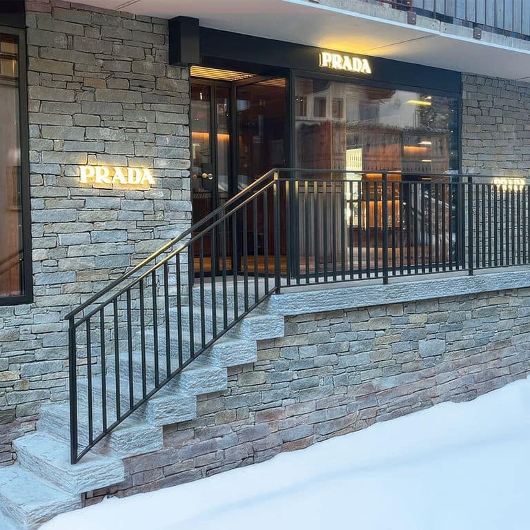 Application image for Pietra Italia Gneiss - Thin Veneer. The image shows this product being used in a thin veneer application. The surface finish shown is natural cleft. Dominant colors shown are gray and tan. The color mix creates a warm feeling.