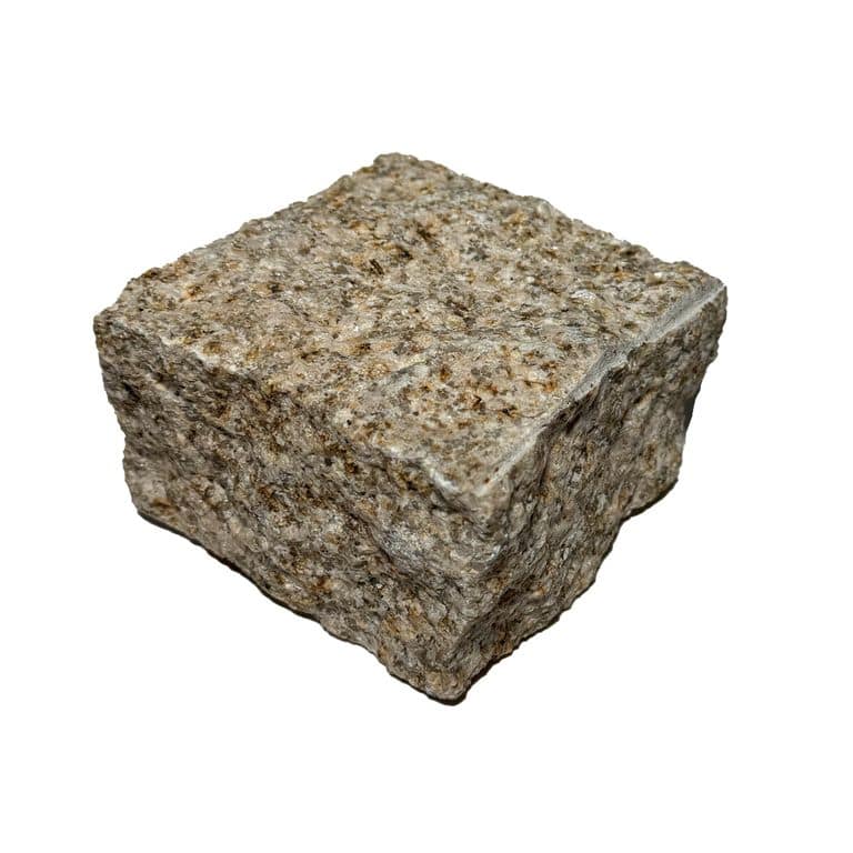 Best close-up image for Granite - Golden Cobblestones. The surface finish shown is split-face. Dominant colors shown are brown and tan. The color mix creates a warm feeling.