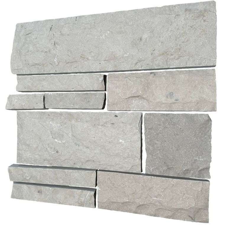 Feature image for Limestone - Lannon Gray Veneer - Rockfaced. The dominant color shown is gray. The color mix creates a cool feeling.