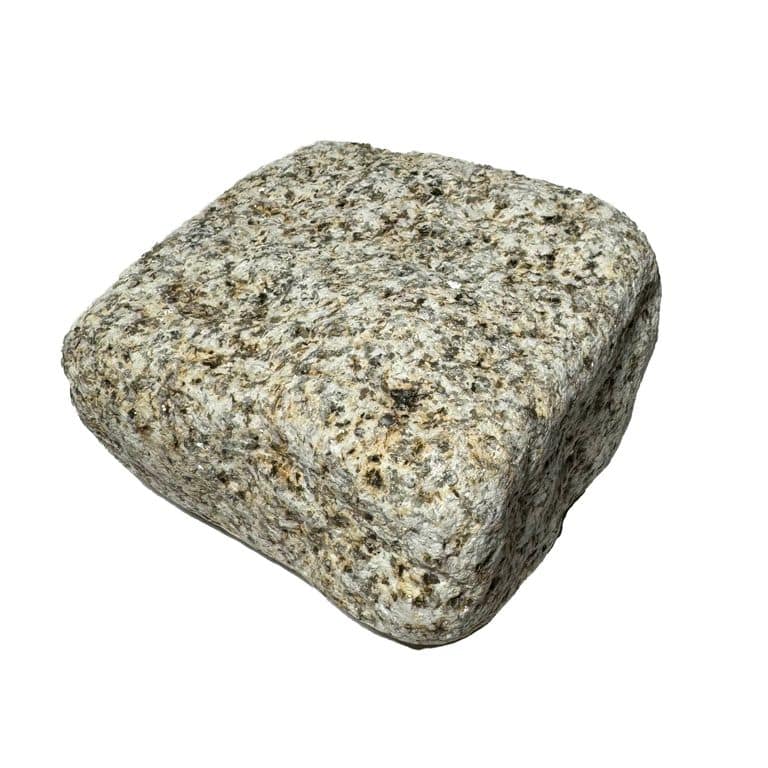Feature image for Granite - Yellow Oat - Cobblestones. The surface finish shown is tumbled. Dominant colors shown are beige, gray and tan. The color mix creates a warm feeling.