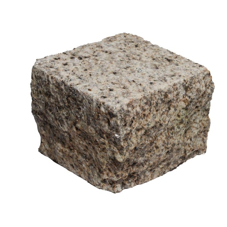 Feature image for Yellow Oat Granite - Cobblestones. The surface finish shown is sand blasted. Dominant colors shown are yellow and cream. The color mix creates a warm feeling.