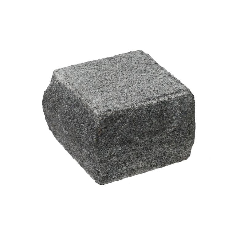 Color/Finish variation image for Republic Black Granite - Cobblestones. The surface finish shown is sand blasted. The dominant color shown is gray. The color mix creates a cool feeling.
