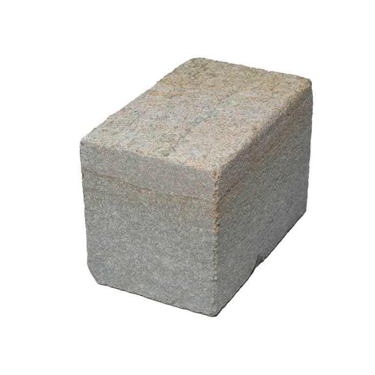 Oblique image for Pietra Italia Gneiss - Sandblasted Cobblestones. The surface finish shown is sand blasted. Dominant colors shown are beige and gray. The color mix creates a warm feeling.