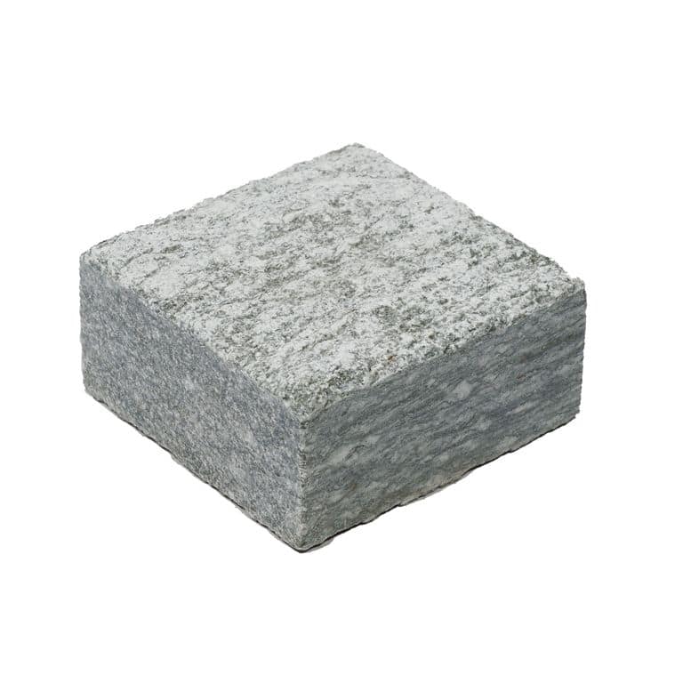 Color/Finish variation image for Pietra Italia Gneiss - Sandblasted Cobblestones. The surface finish shown is sand blasted. The dominant color shown is gray. The color mix creates a cool feeling.