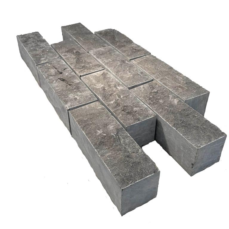 Application image for Highland Limestone Cobblestones - Rectangle - Split Top, Sawn Sides. The surface finish shown is split-face. The dominant color shown is black. The color mix creates a cool feeling.