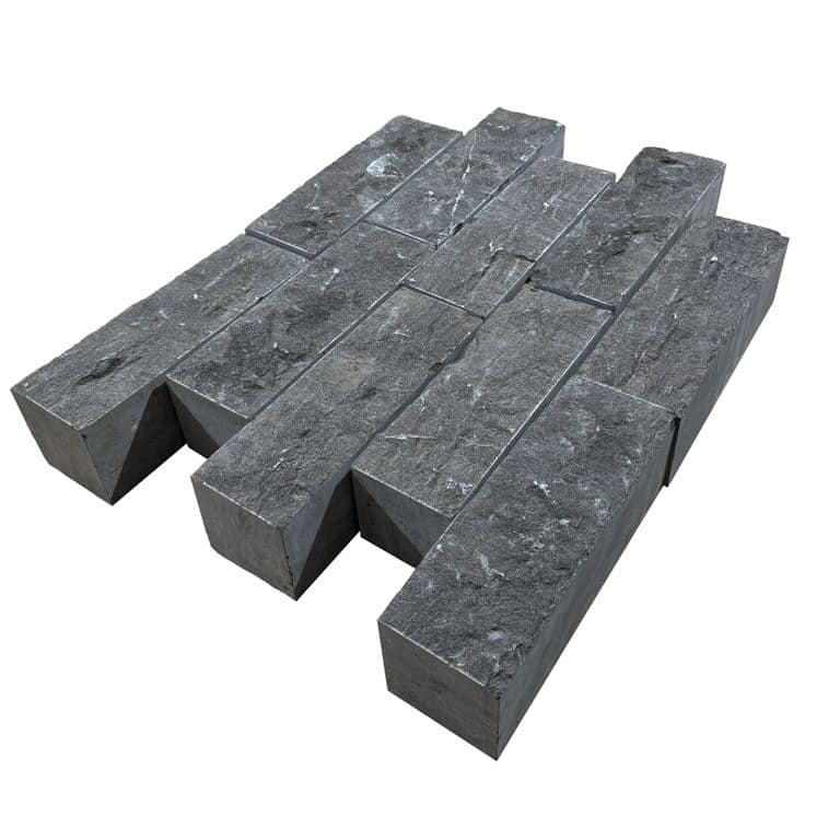 Application image for Highland Limestone Cobblestones - Rectangle - Split Top, Sawn Sides. The surface finish shown is split-face. The dominant color shown is black. The color mix creates a cool feeling.