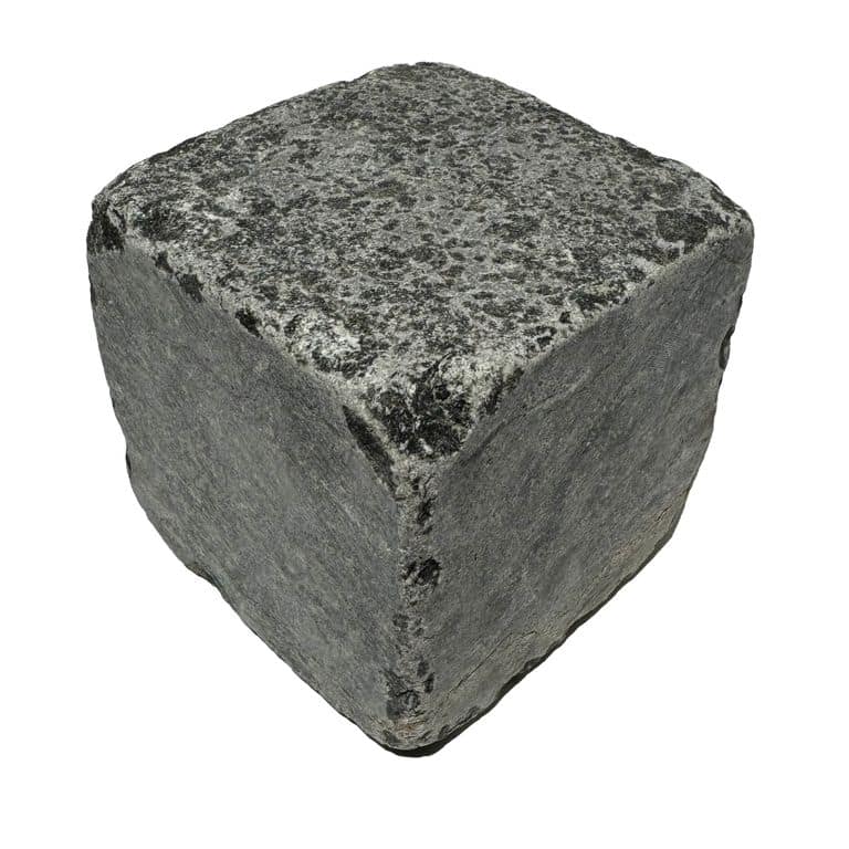 Feature image for Highland Limestone Cobblestones - Square - Flamed + Tumbled Top, Sawn + Tumbled Sides. The surface finish shown is . The dominant color shown is gray. The color mix creates a cool feeling.