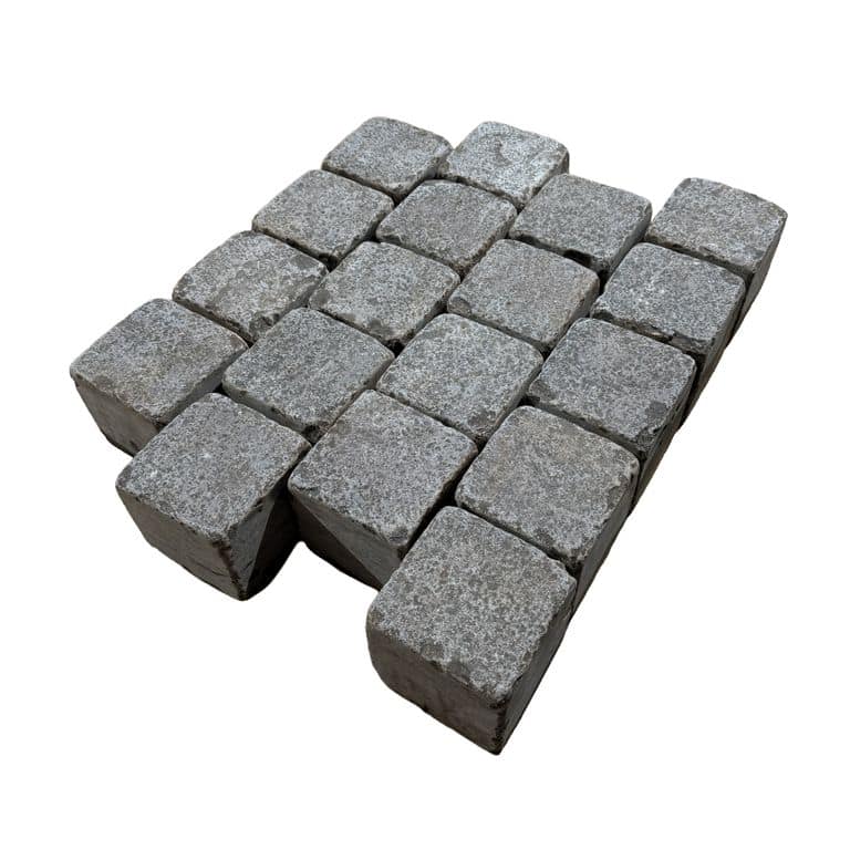  Highland Limestone Cobblestones - Square - Flamed &amp; Tumbled Top, Sawn &amp; Tumbled Sides