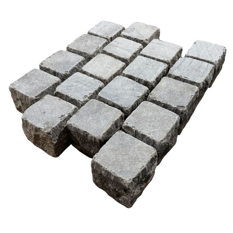  Highland Limestone Cobblestones - Square - Sawn &amp; Tumbled Top, Split &amp; Tumbled Sides