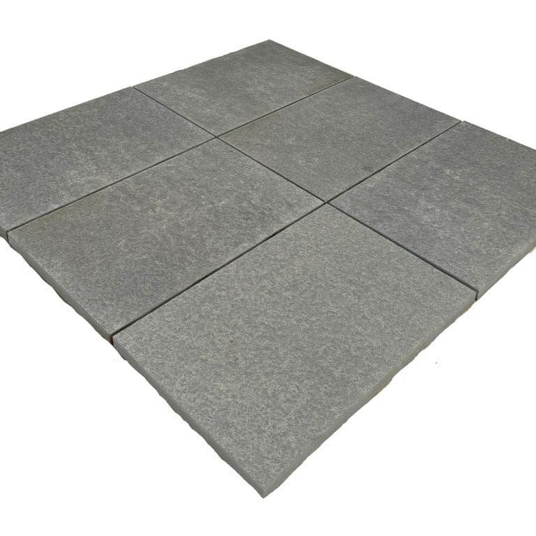 Oblique image for Limestone - Polar Gray - Dimensional Cut Pavers. The surface finish shown is flamed. The dominant color shown is gray.