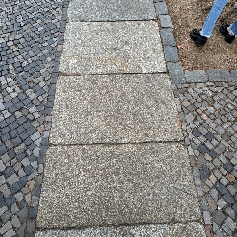 Application image for Granite - Reclaimed Berlin Sidewalk Stones. The image shows this product being used in a path pavers application. The surface finish shown is . The dominant color shown is gray. The color mix creates a cool feeling.