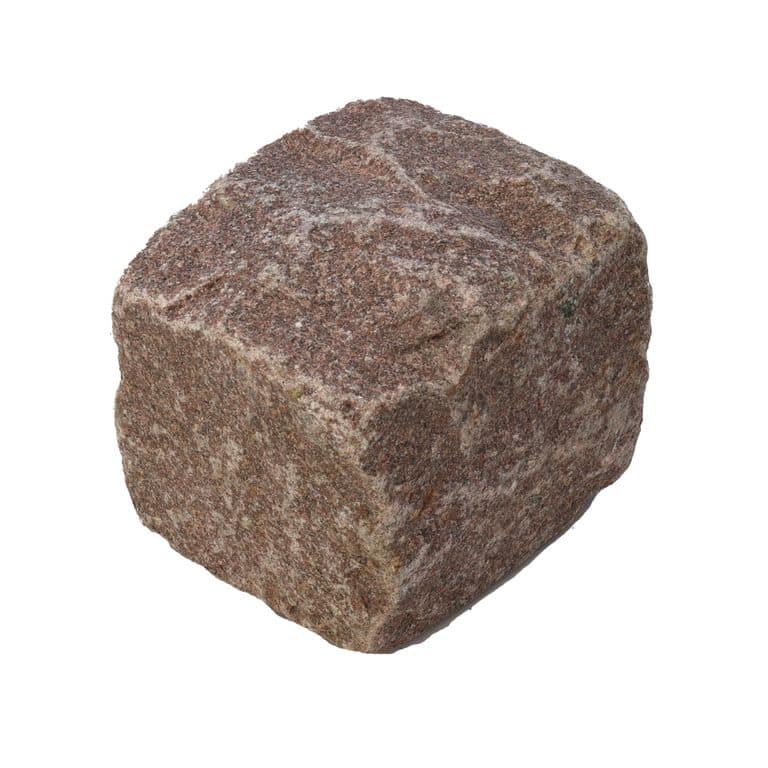 Oblique image for Dusty Rose Granite Cobblestone - Squares. The surface finish shown is . Dominant colors shown are brown and pink. The color mix creates a warm feeling.