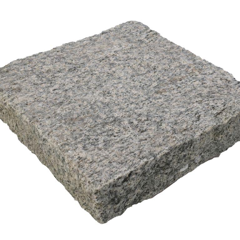 Feature image for Gray Granite - Bush Hammered Pavers. The surface finish shown is bush hammered. The dominant color shown is gray. The color mix creates a cool feeling.