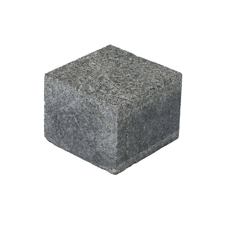 Oblique image for Pensy Black Granite - Flamed Cobblestones. The surface finish shown is flamed. The dominant color shown is gray. The color mix creates a cool feeling.
