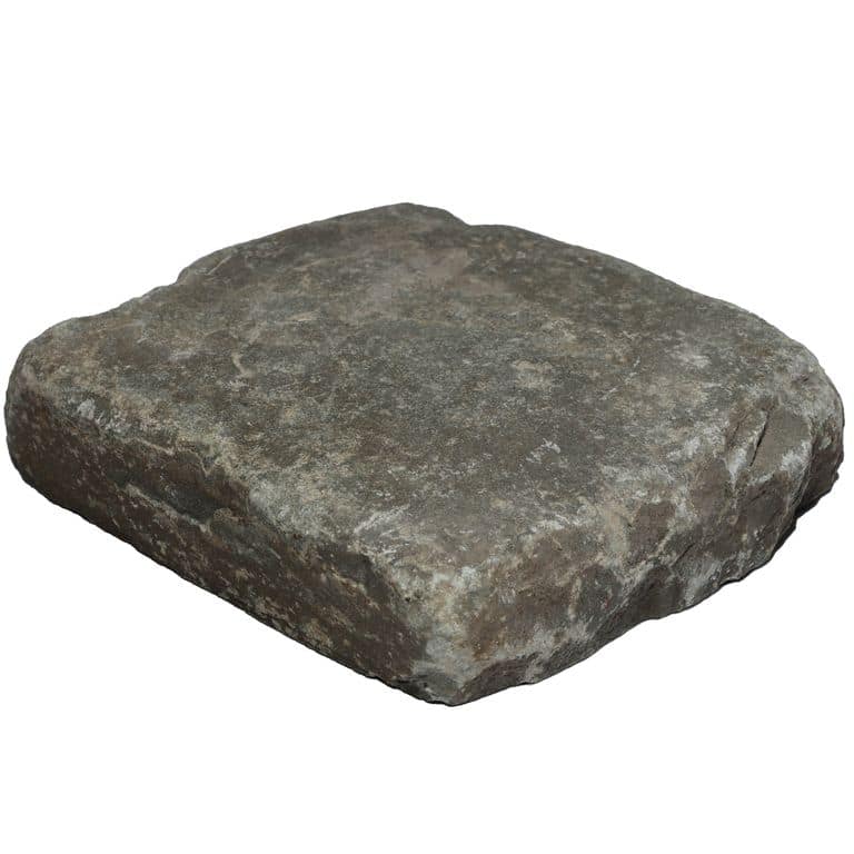 Oblique image for Reclaimed European Sandstone Cobblestones - Square - Worn Surface Interior Flooring. The surface finish shown is . Dominant colors shown are brown and gray. The color mix creates a warm feeling.