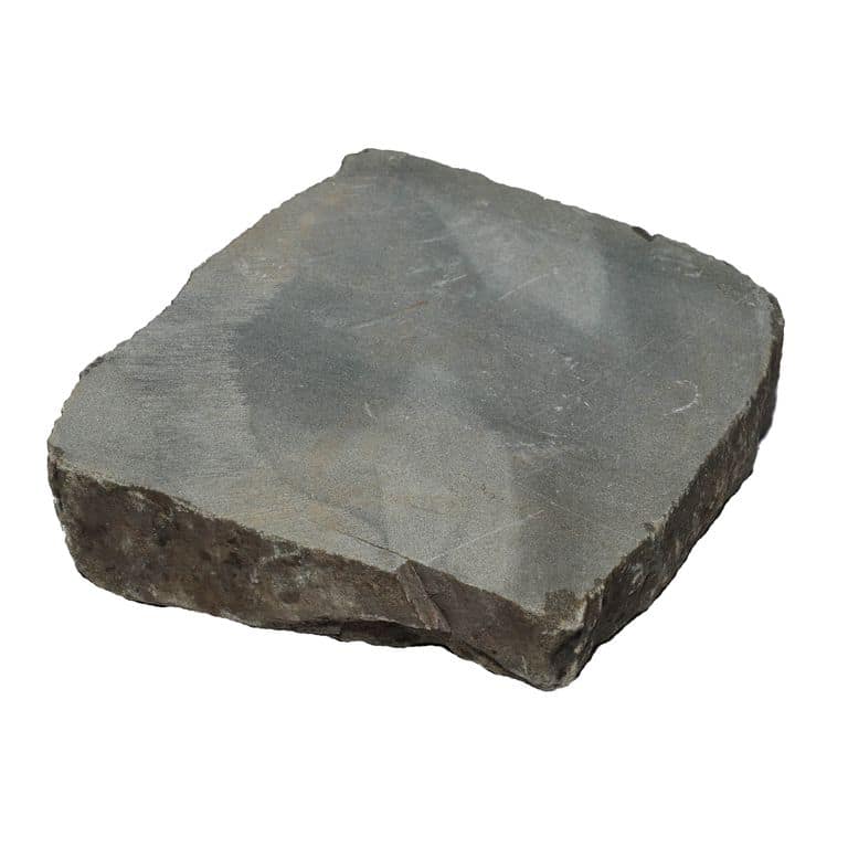 Oblique image for Reclaimed European Sandstone Cobblestones - Square - Flat Surface Interior Flooring. The surface finish shown is sawn. Dominant colors shown are brown and gray.