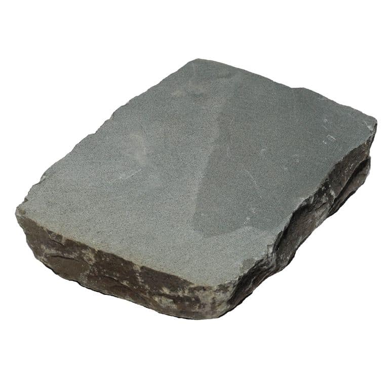 Oblique image for Reclaimed European Sandstone Cobblestones - Rectangle - Flat Surface Interior Flooring. The surface finish shown is sawn. Dominant colors shown are brown and gray.