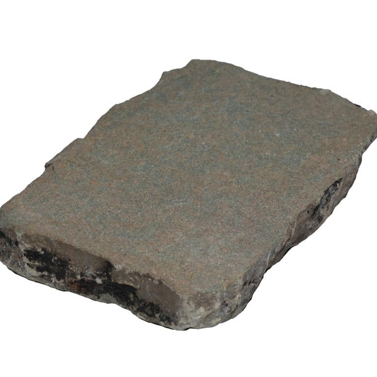 Color/Finish variation image for Reclaimed European Sandstone Cobblestones - Rectangle - Flat Surface Interior Flooring. The surface finish shown is flamed. The dominant color shown is gray. The color mix creates a warm feeling.
