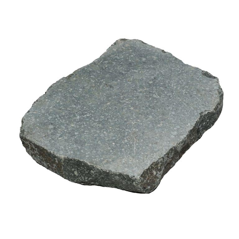 Oblique image for Reclaimed European Porphyry Cobblestones - Square - Flat Surface Interior Flooring. The surface finish shown is sawn. The dominant color shown is gray. The color mix creates a cool feeling.