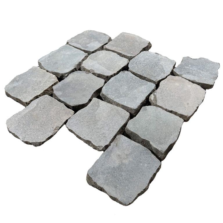 Feature image for Reclaimed European Porphyry Cobblestones - Square - Flat Surface Interior Flooring. The surface finish shown is sawn. The dominant color shown is gray. The color mix creates a cool feeling.