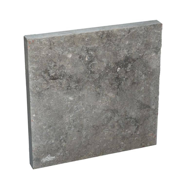 Oblique image for Blue Noble Limestone - Flamed Pavers. The surface finish shown is flamed. The dominant color shown is gray.