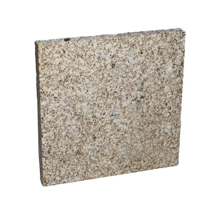 Feature image for Yellow Oat Granite - Flamed Pavers. The surface finish shown is flamed. Dominant colors shown are beige, yellow and tan. The color mix creates a warm feeling.