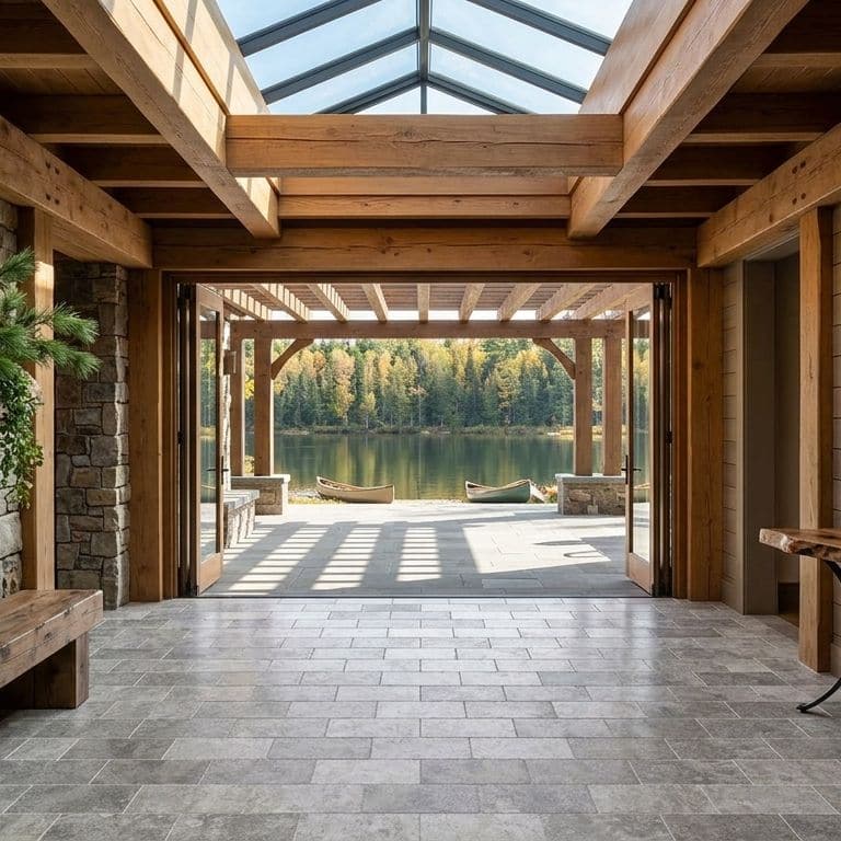 Application image for Bavarian Dolomite Gray - Antiqued Interior Flooring. The image shows this product being used in an interior floor application. The surface finish shown is antiqued. The dominant color shown is tan. The color mix creates a warm feeling.
