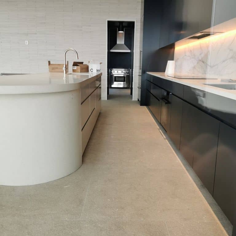 Application image for Veneto Olivo Limestone - Interior Flooring. The image shows this product being used in an interior floor application. The surface finish shown is . The dominant color shown is beige. The color mix creates a warm feeling.